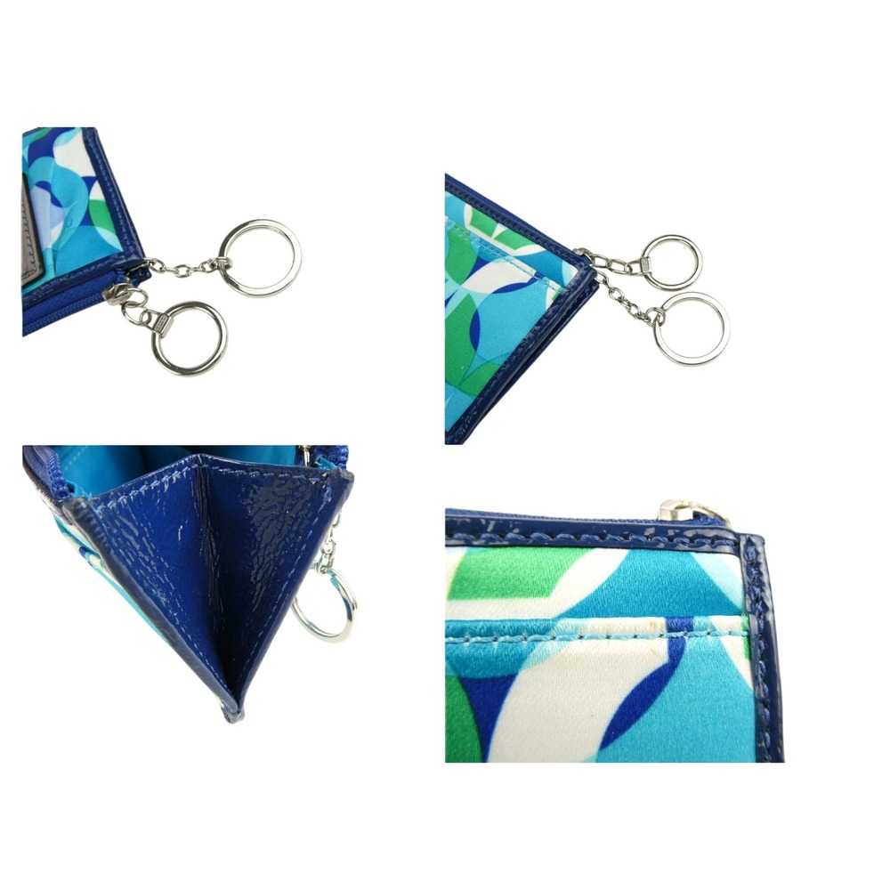 Coach Poppy Signature Op Art Blue Green Mini Skinny Case w/Keychain - Picture 9 of 9